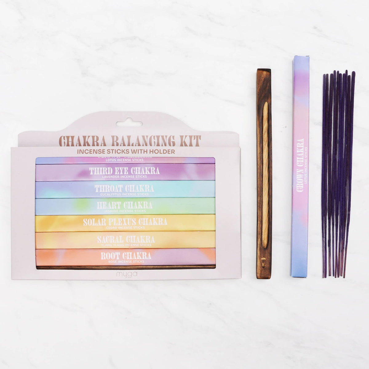 7 Chakra Incense Set (7 Packages / 10 Sticks / Incense holder)
