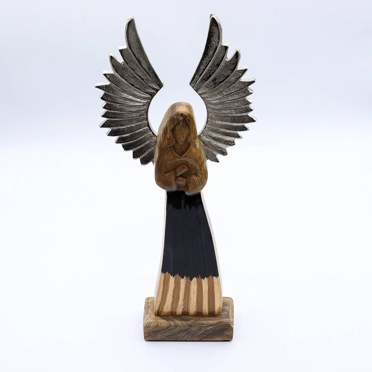 Mango Wood Guardian Angel with Metal Wings - Large 40cm