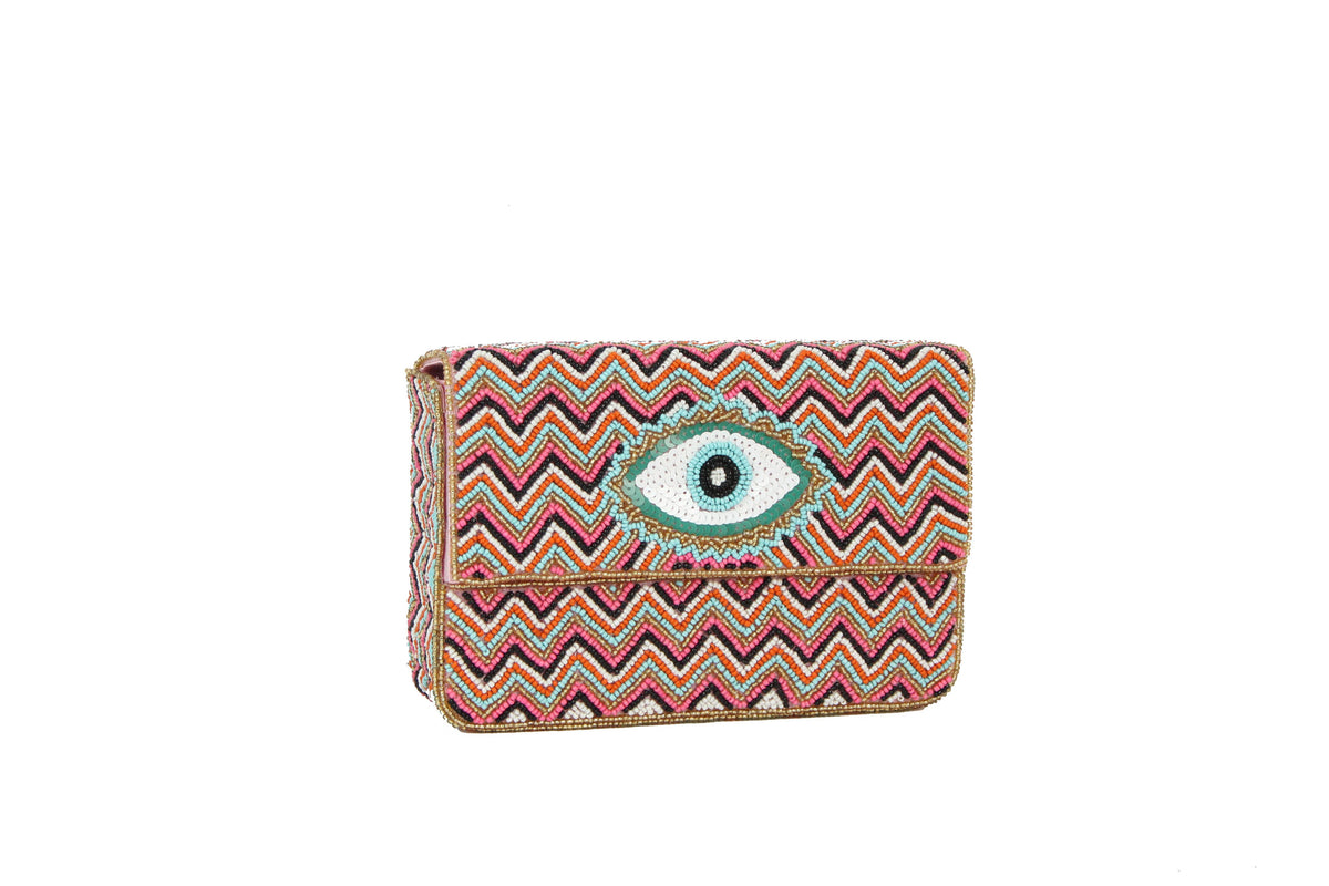 Fully Beaded Ladies Evil Eye Theme Clutch Handbags