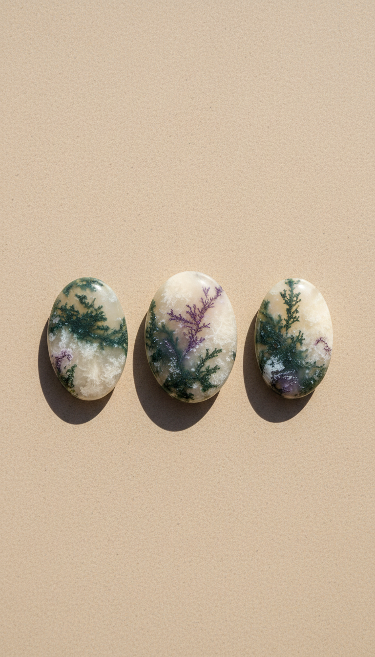 Moss agate meditation stone set