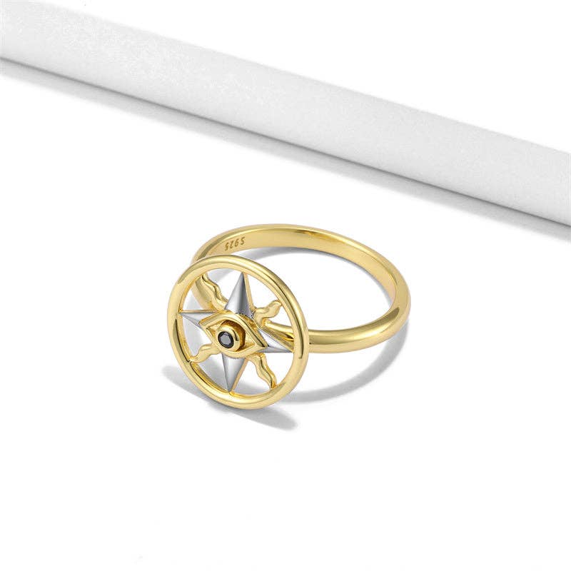 Evil Eye Compass Fidget Spinner Ring in 925 Sterling Silver