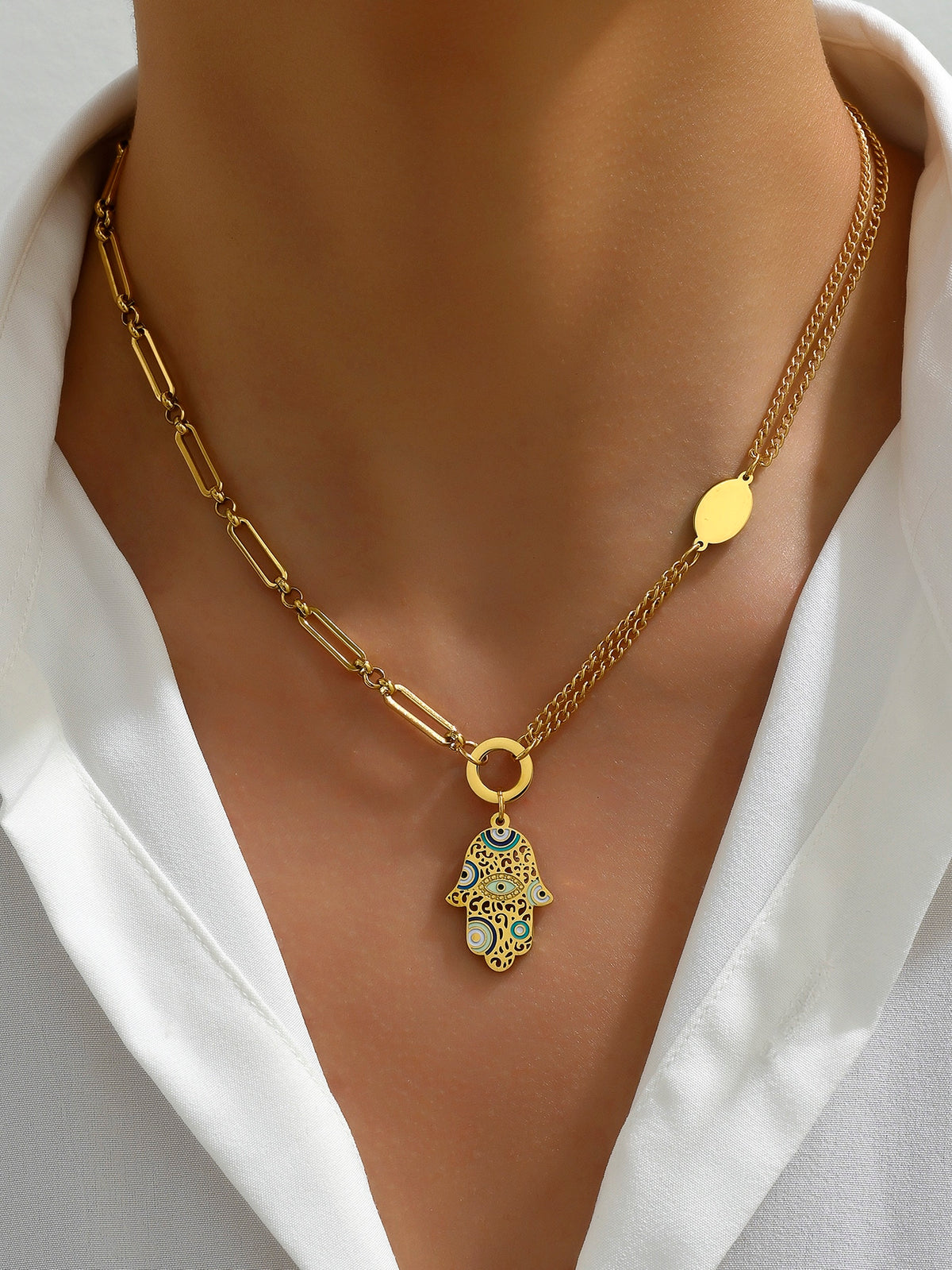 Women's Buddha Hand Pendant Stainless Steel Necklace