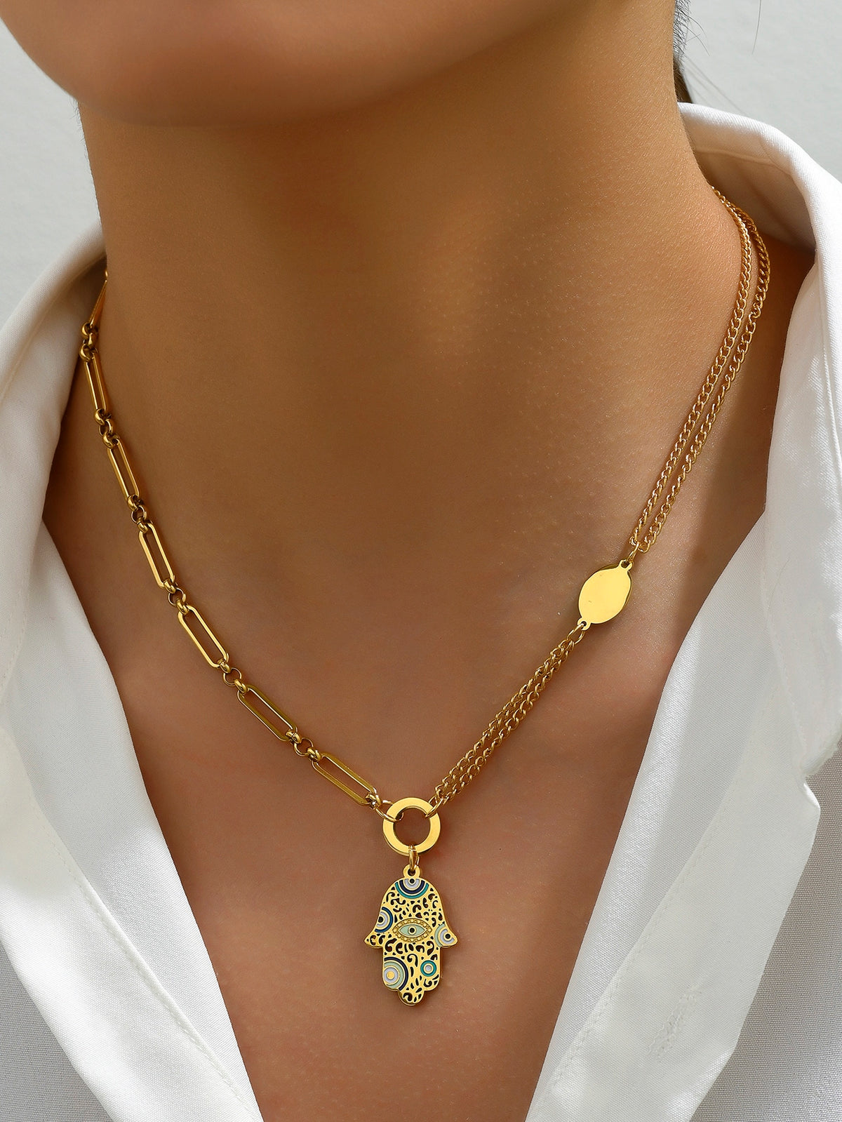 Women's Buddha Hand Pendant Stainless Steel Necklace