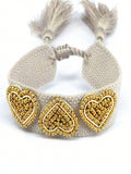 Women's Handmade Woven Rice Bead Heart Tassel Bracelet