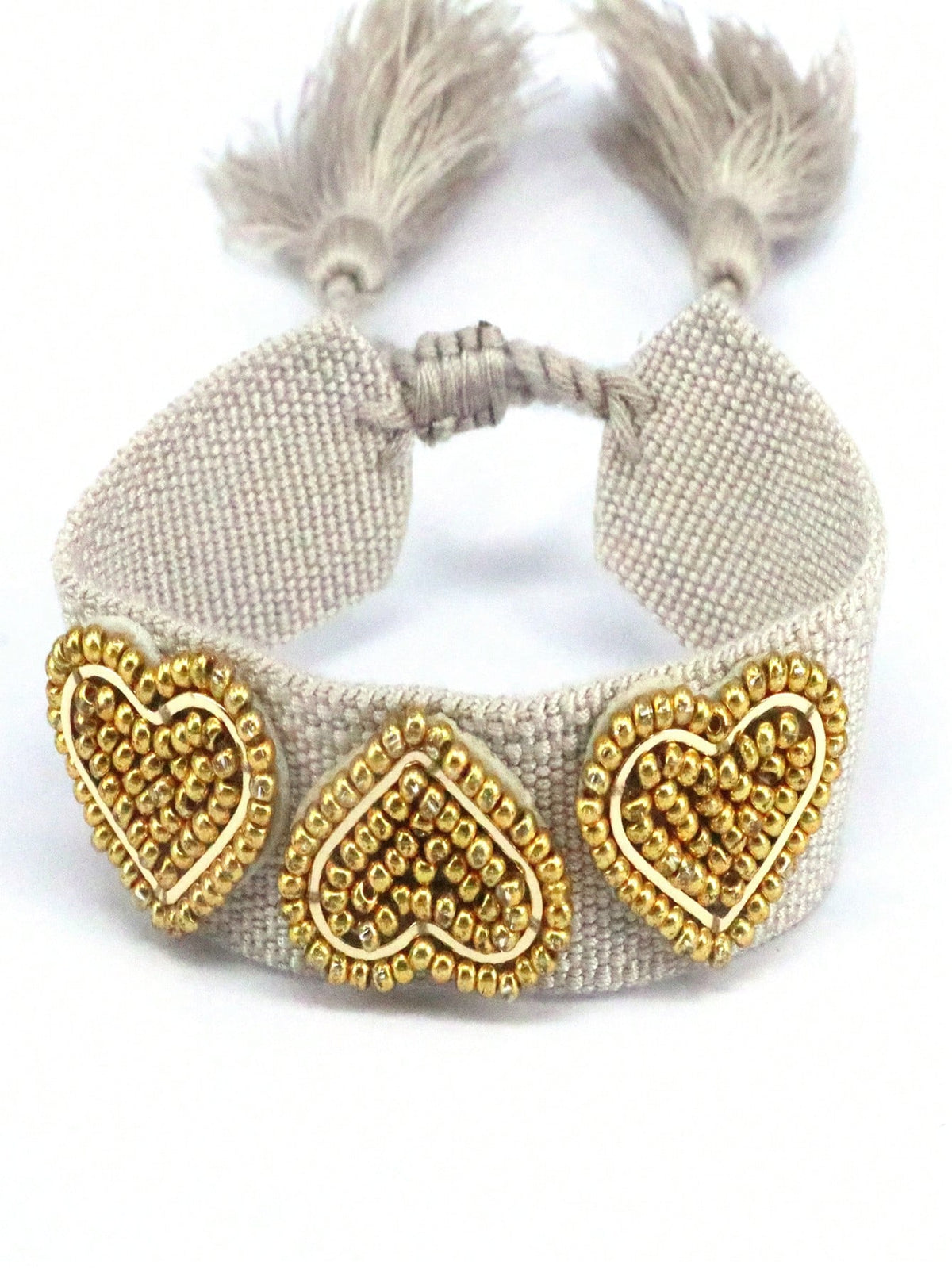 Women's Handmade Woven Rice Bead Heart Tassel Bracelet