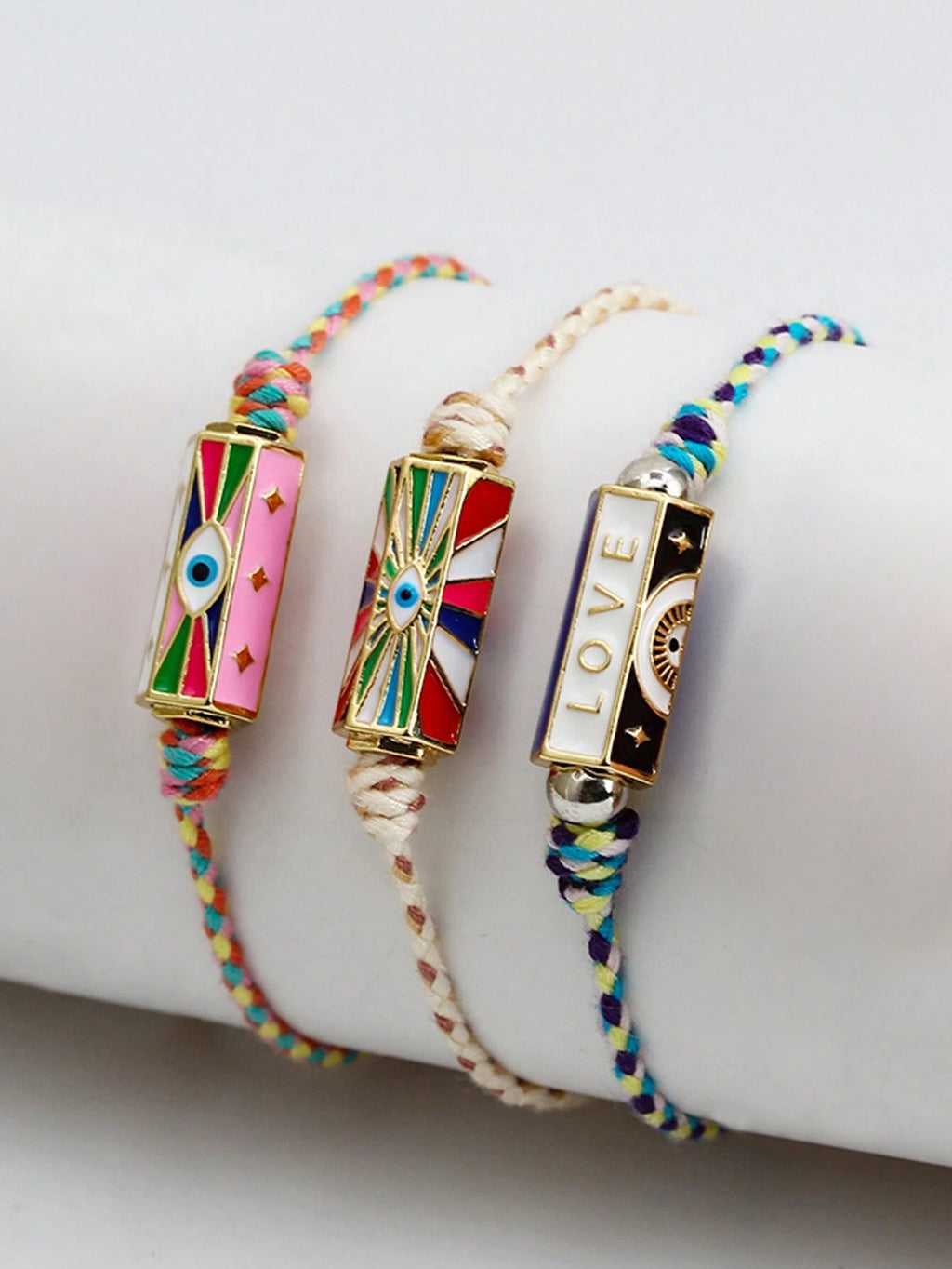 Women's Eye Bead Hexagonal Pendant Woven Rope Bracelet