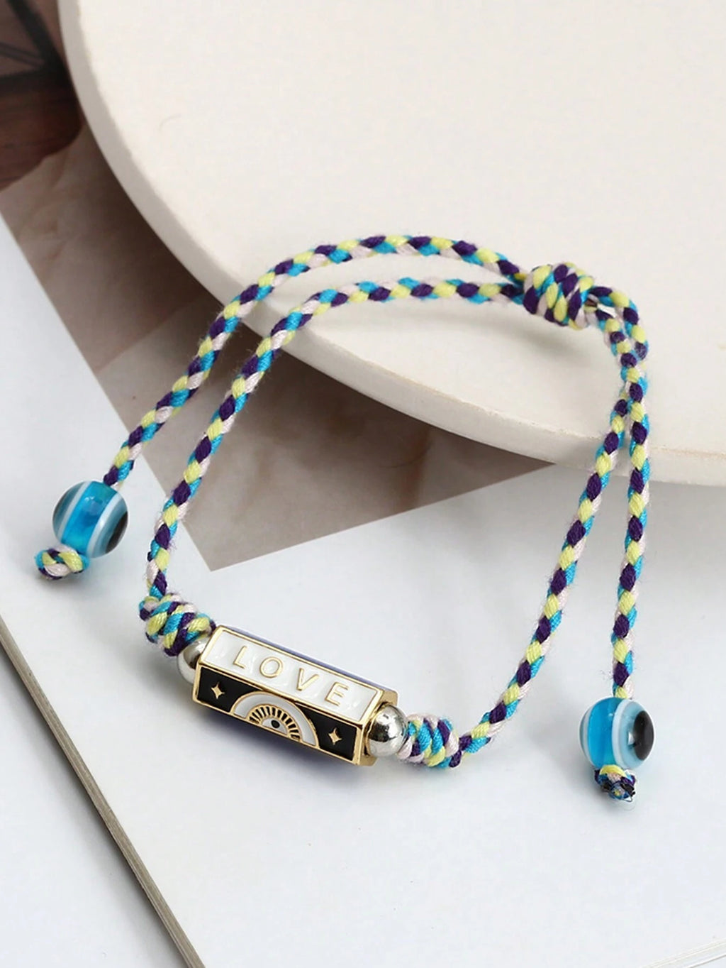 Women's Eye Bead Hexagonal Pendant Woven Rope Bracelet