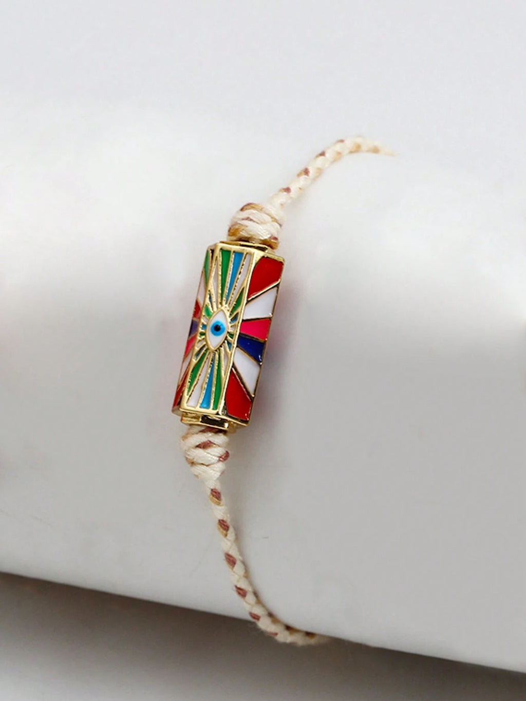 Women's Eye Bead Hexagonal Pendant Woven Rope Bracelet