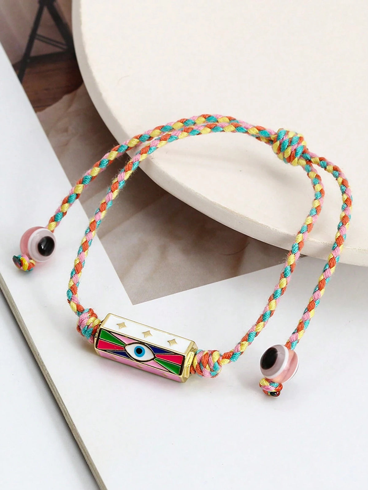 Women's Eye Bead Hexagonal Pendant Woven Rope Bracelet