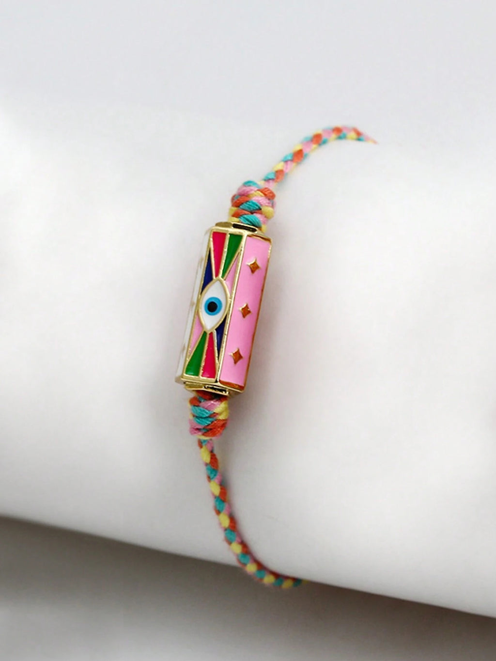 Women's Eye Bead Hexagonal Pendant Woven Rope Bracelet