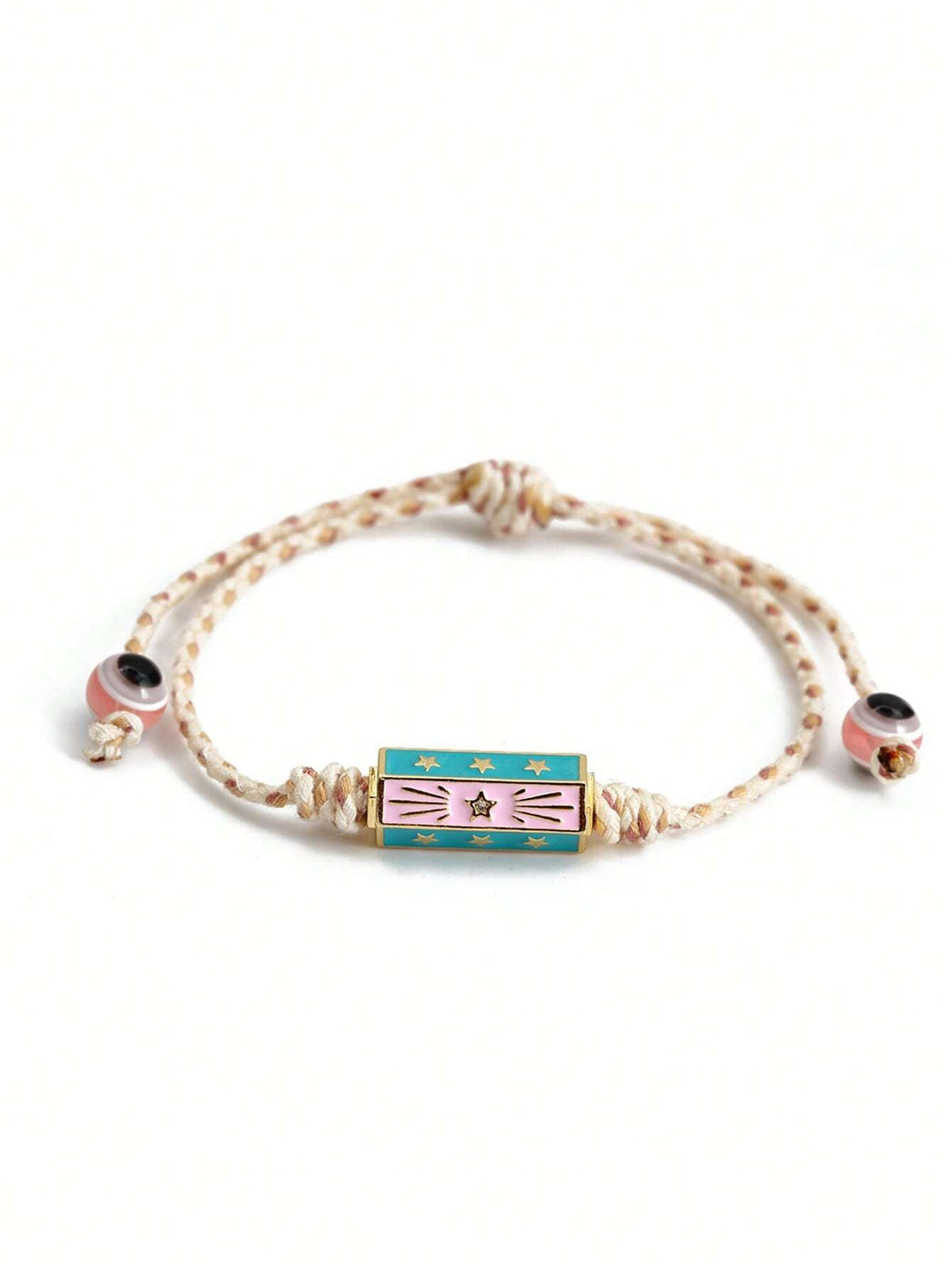 Women's Eye Bead Hexagonal Pendant Woven Rope Bracelet