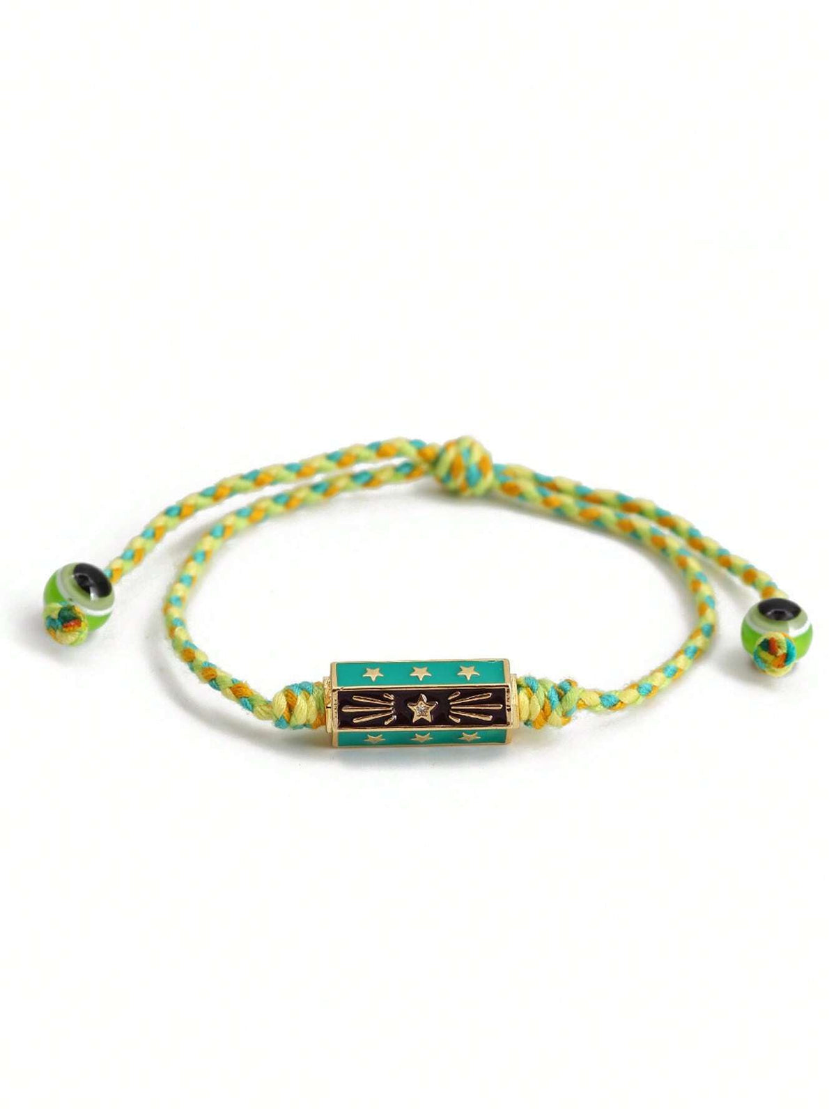 Women's Eye Bead Hexagonal Pendant Woven Rope Bracelet