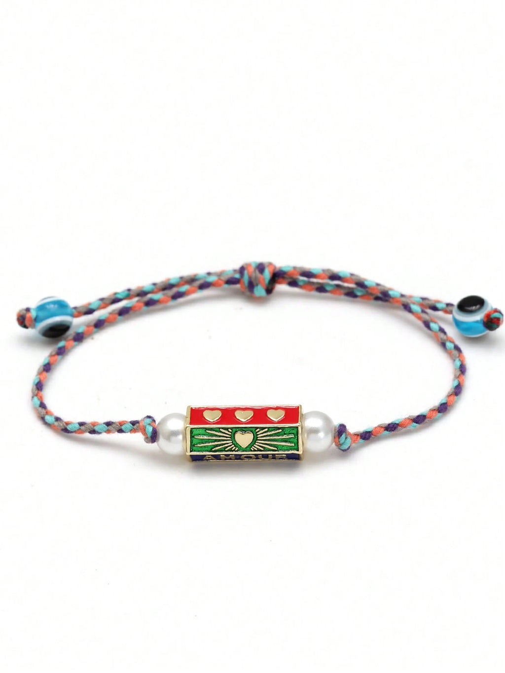 Women's Eye Bead Hexagonal Pendant Woven Rope Bracelet