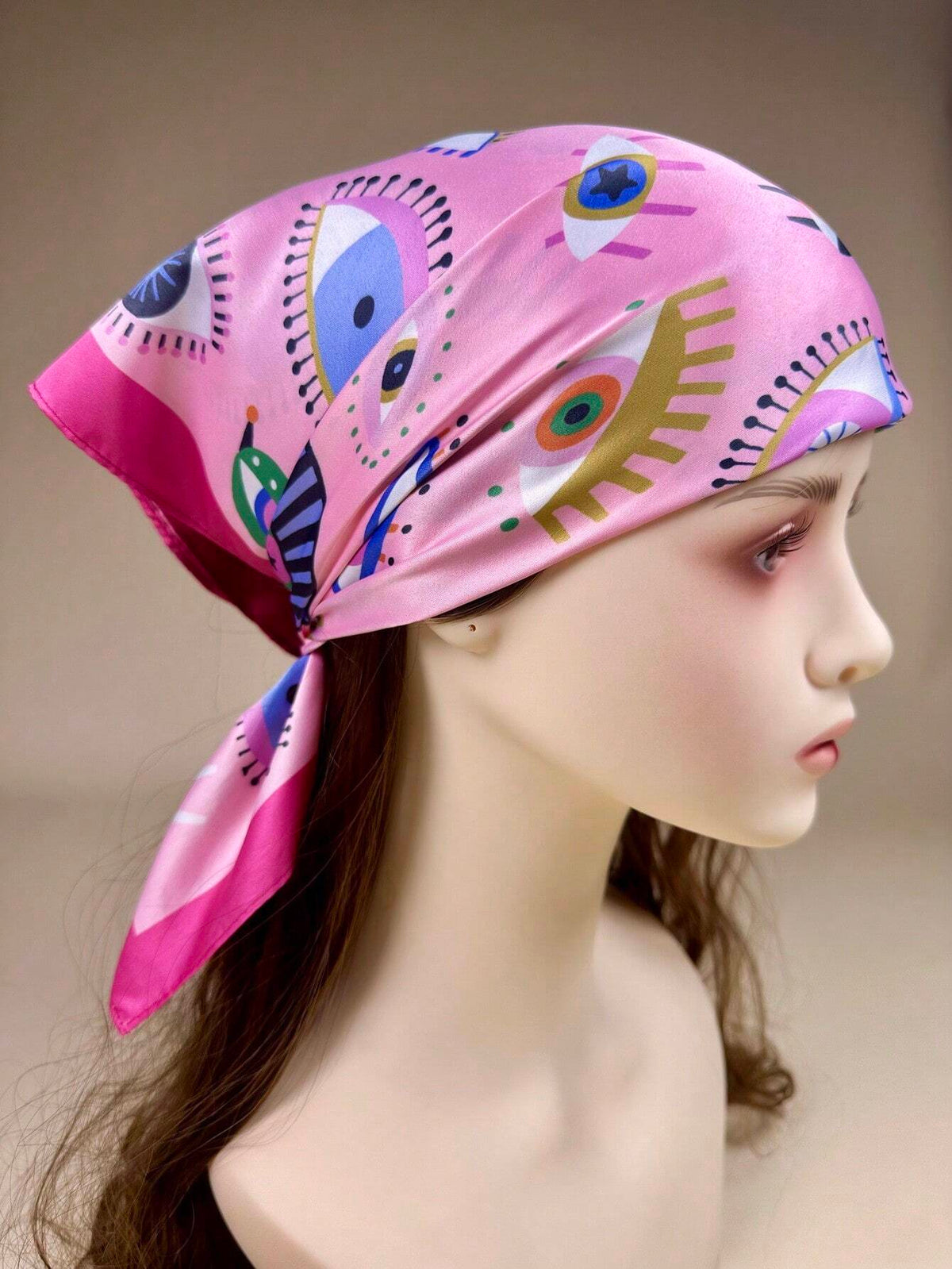 Women's Eye Print Satin Headscarf Neckerchief