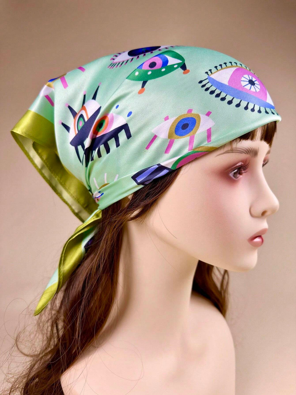 Women's Eye Print Satin Headscarf Neckerchief