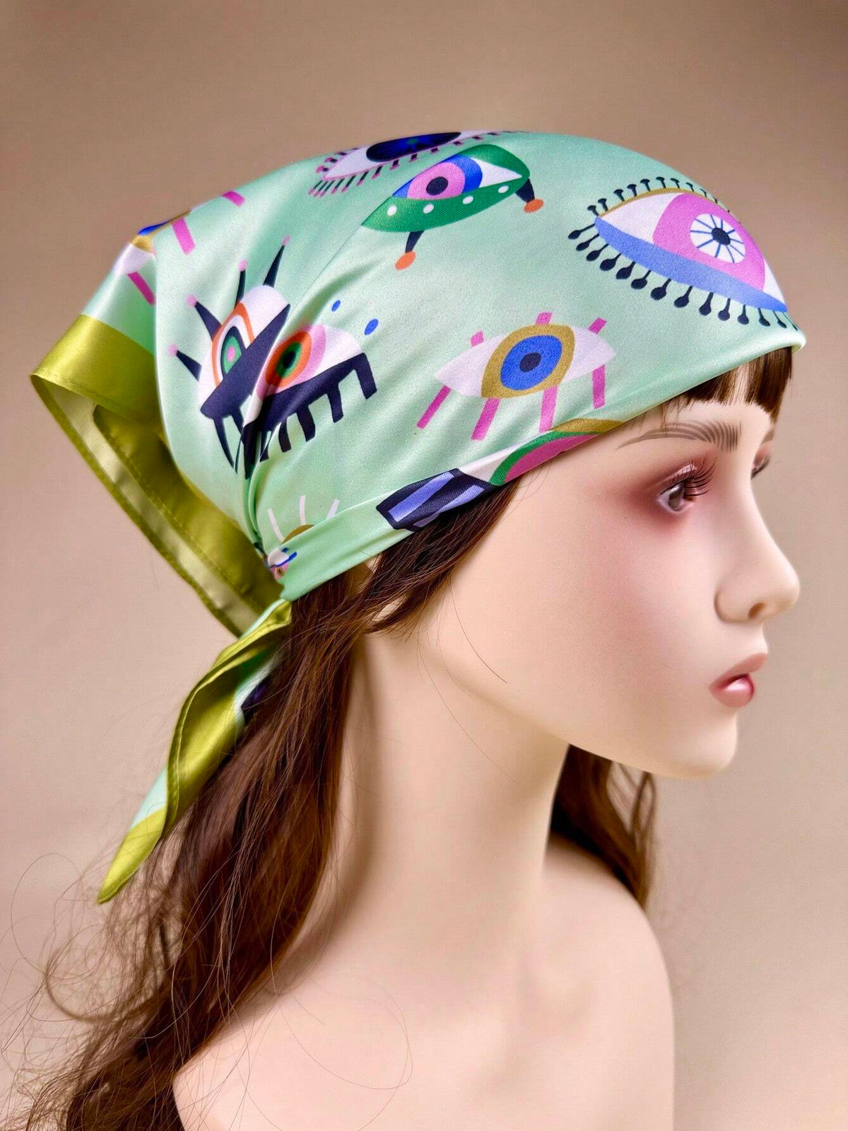 Women's Eye Print Satin Headscarf Neckerchief