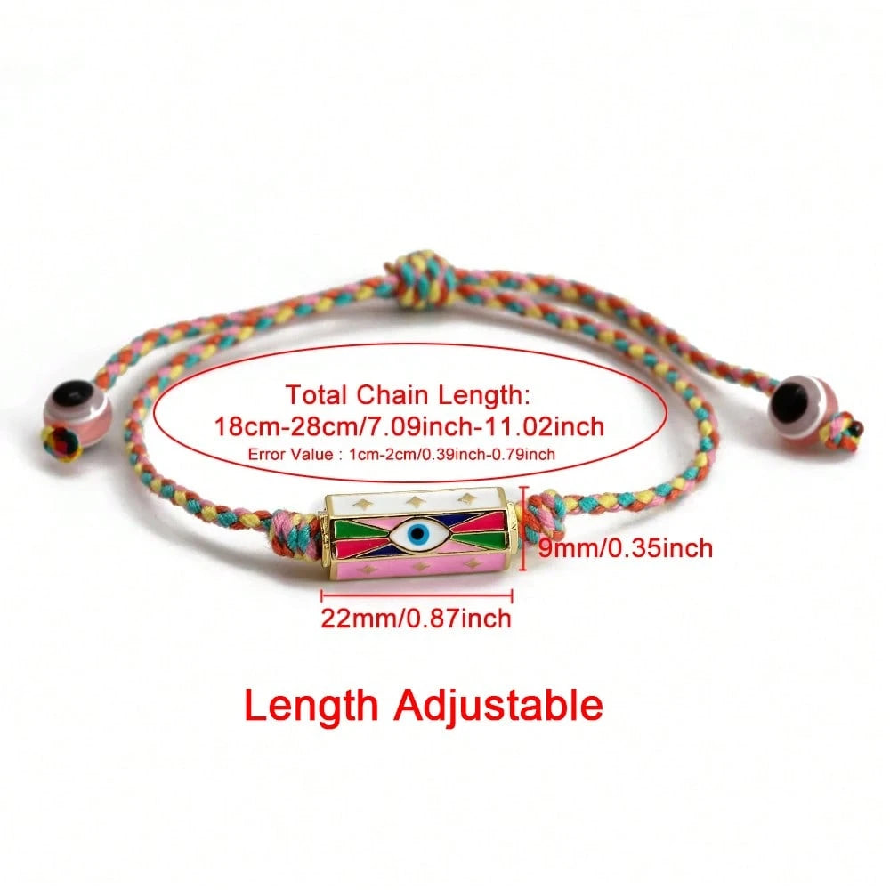 Women's Eye Bead Hexagonal Pendant Woven Rope Bracelet