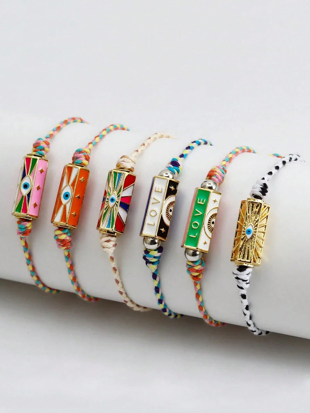 Women's Eye Bead Hexagonal Pendant Woven Rope Bracelet