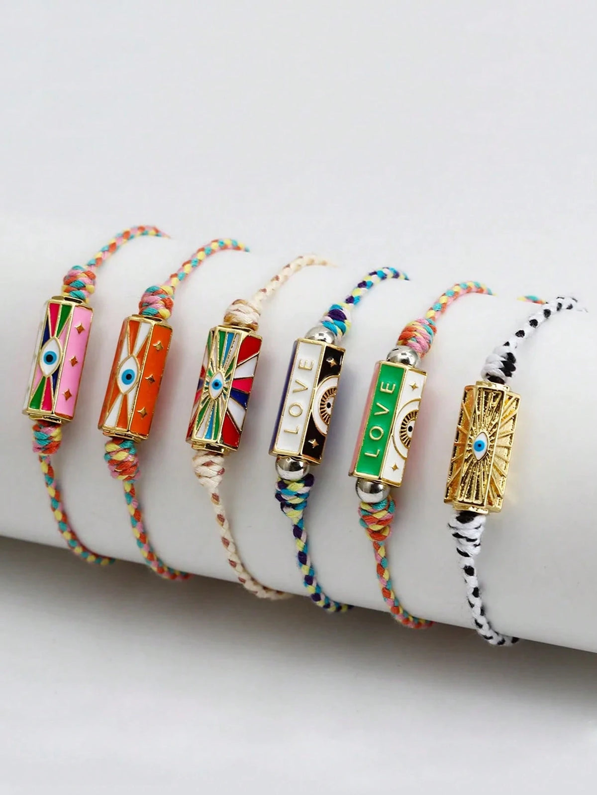 Women's Eye Bead Hexagonal Pendant Woven Rope Bracelet