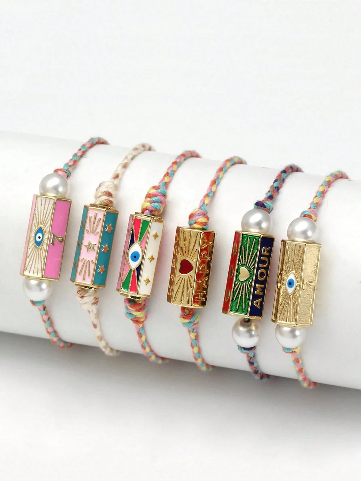Women's Eye Bead Hexagonal Pendant Woven Rope Bracelet