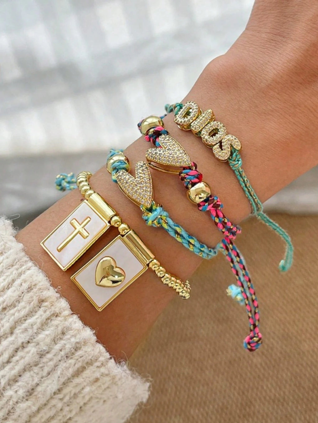 Women's Colorful Heart Cross Beaded Bracelet