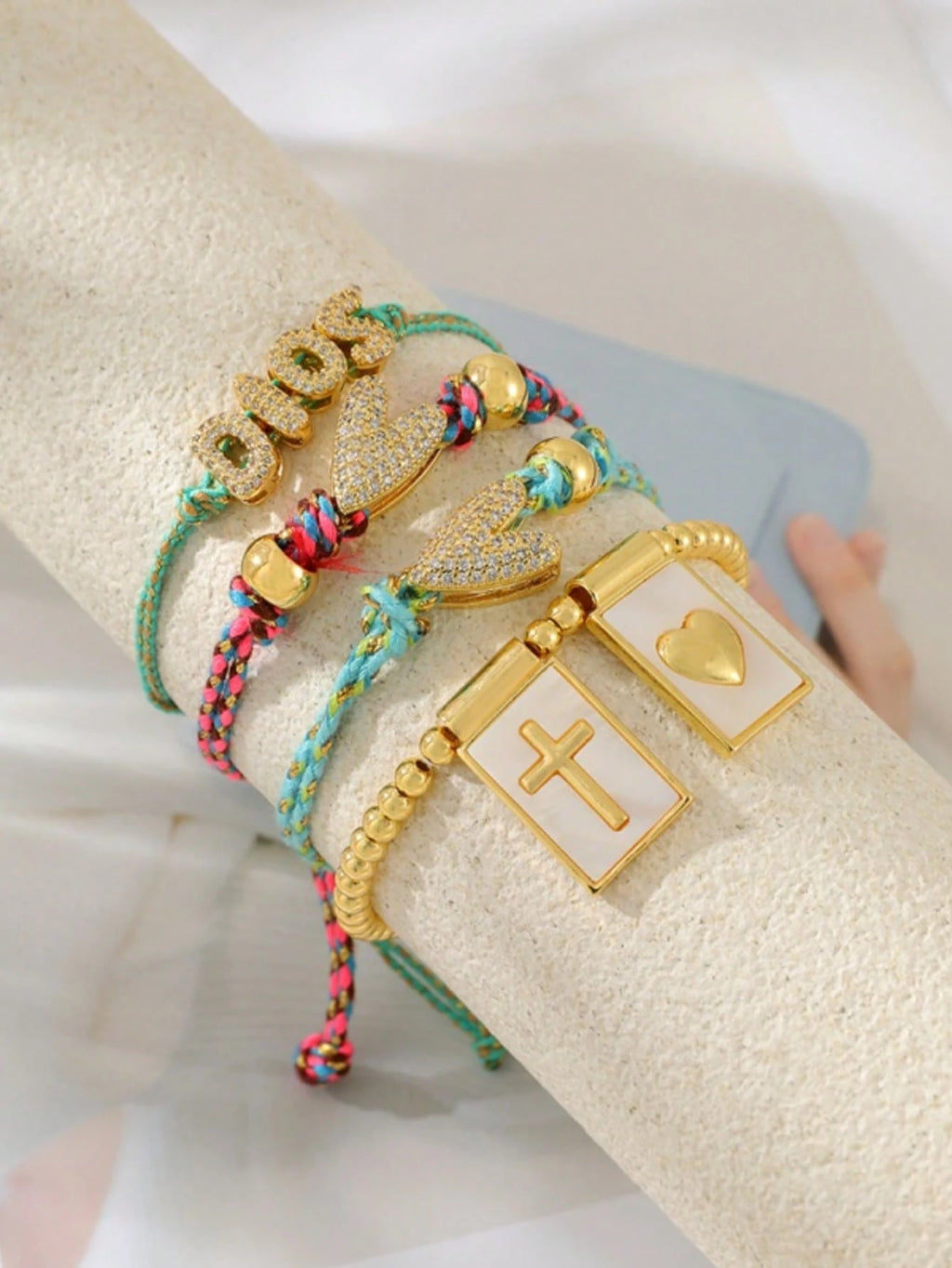 Women's Colorful Heart Cross Beaded Bracelet