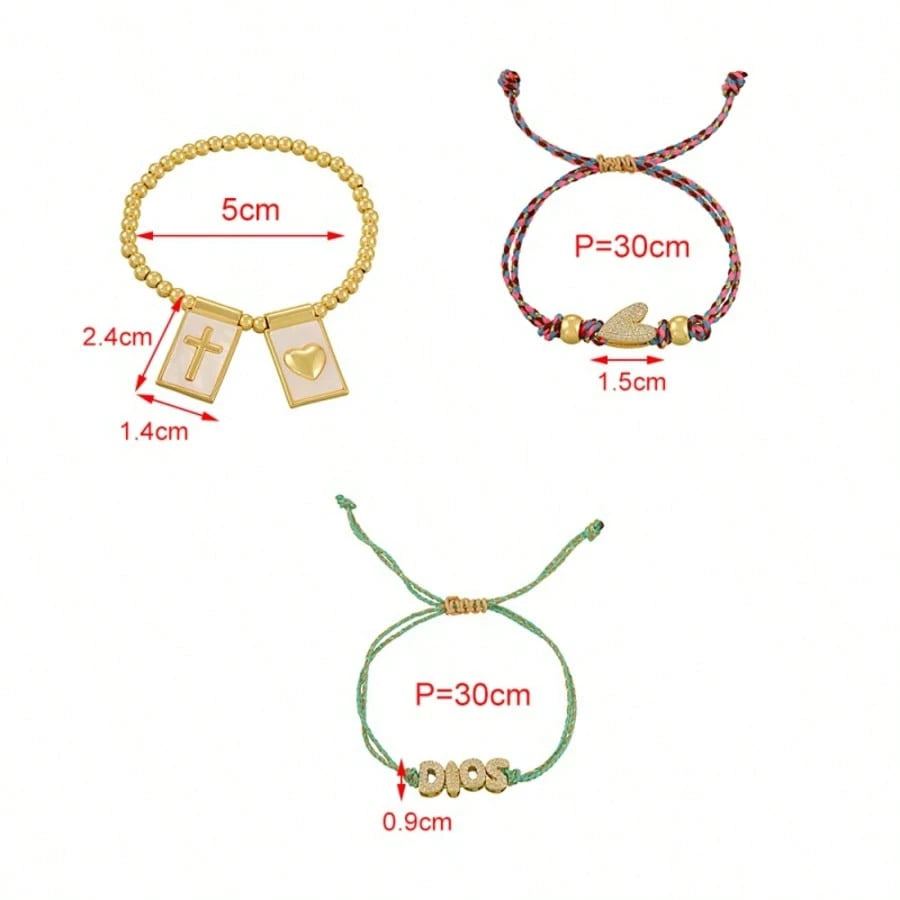 Women's Colorful Heart Cross Beaded Bracelet