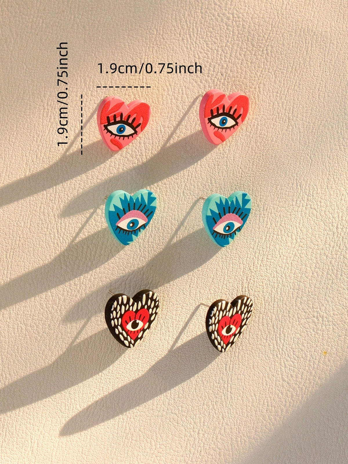 Women's Devil's Eye Graffiti Heart Acrylic Stud Earrings Set 3 Pairs