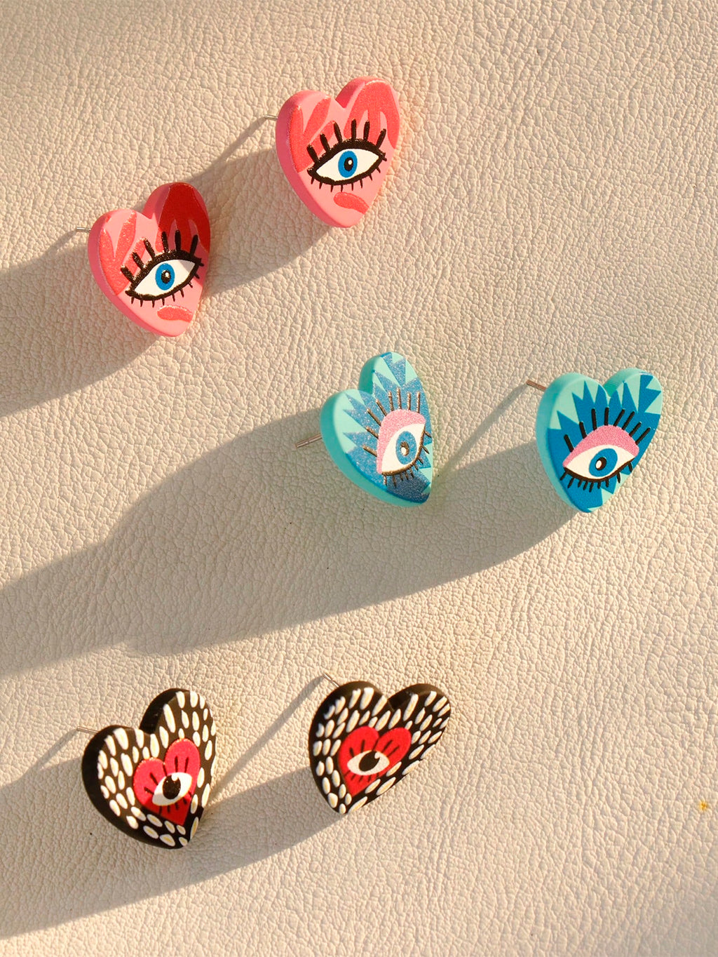 Women's Devil's Eye Graffiti Heart Acrylic Stud Earrings Set 3 Pairs
