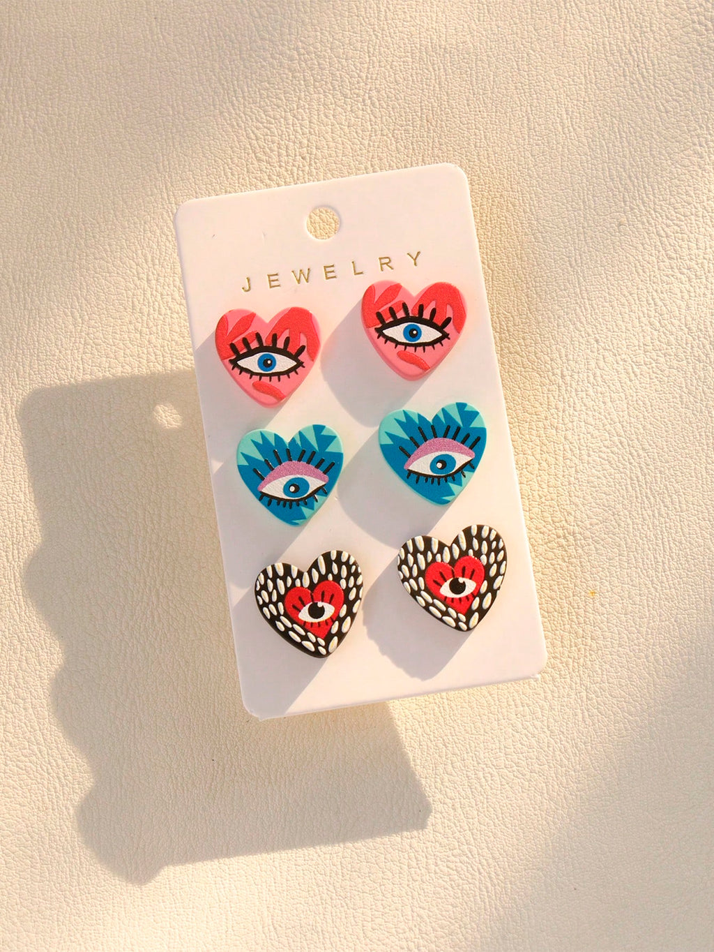 Women's Devil's Eye Graffiti Heart Acrylic Stud Earrings Set 3 Pairs