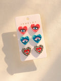 Women's Devil's Eye Graffiti Heart Acrylic Stud Earrings Set 3 Pairs