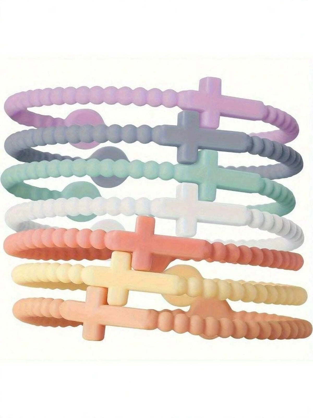 Unisex Multicolor Silicone Cross Wristband Set
