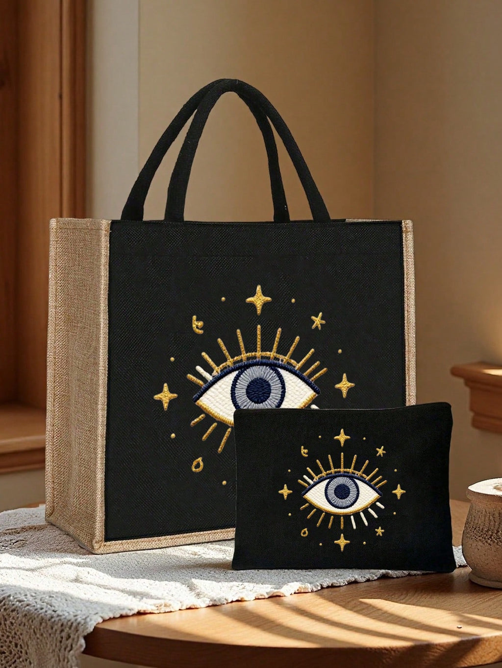 Women's Evil Eye Canvas Tote Bag Set