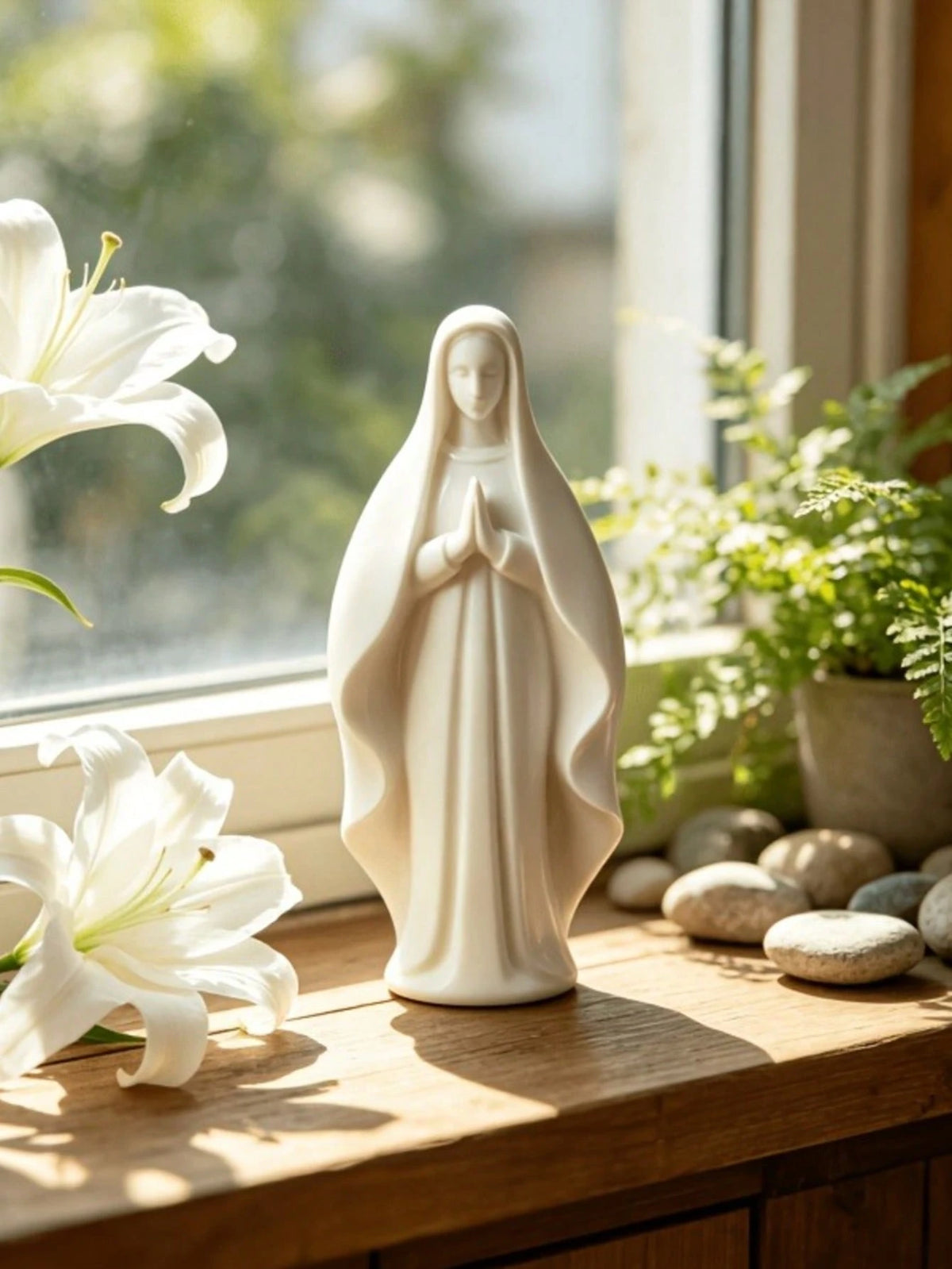 Mini White Virgin Mary Prayer Guardian Figurine