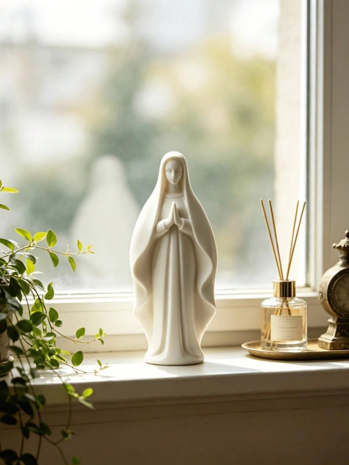 Mini White Virgin Mary Prayer Guardian Figurine