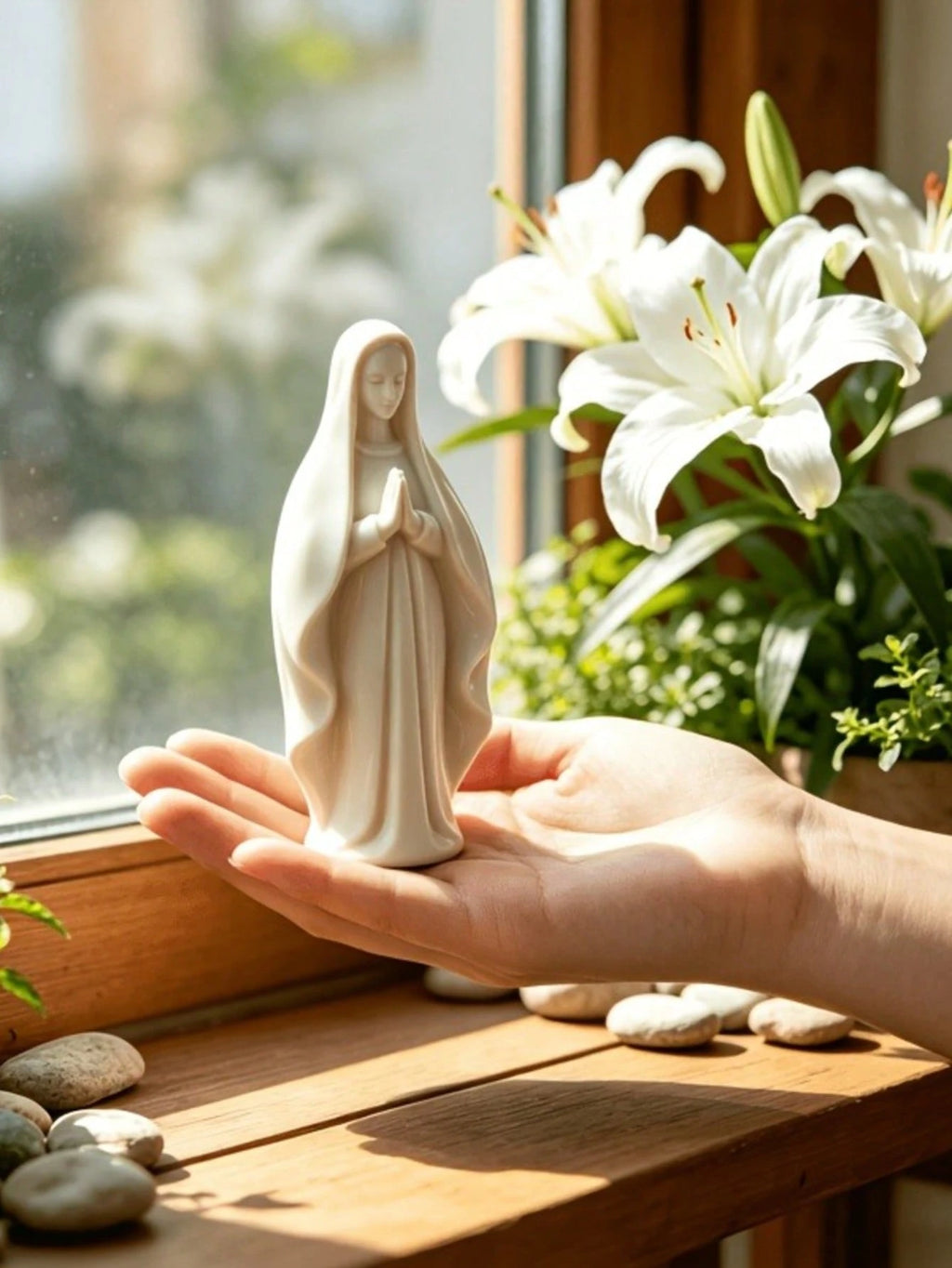 Mini White Virgin Mary Prayer Guardian Figurine