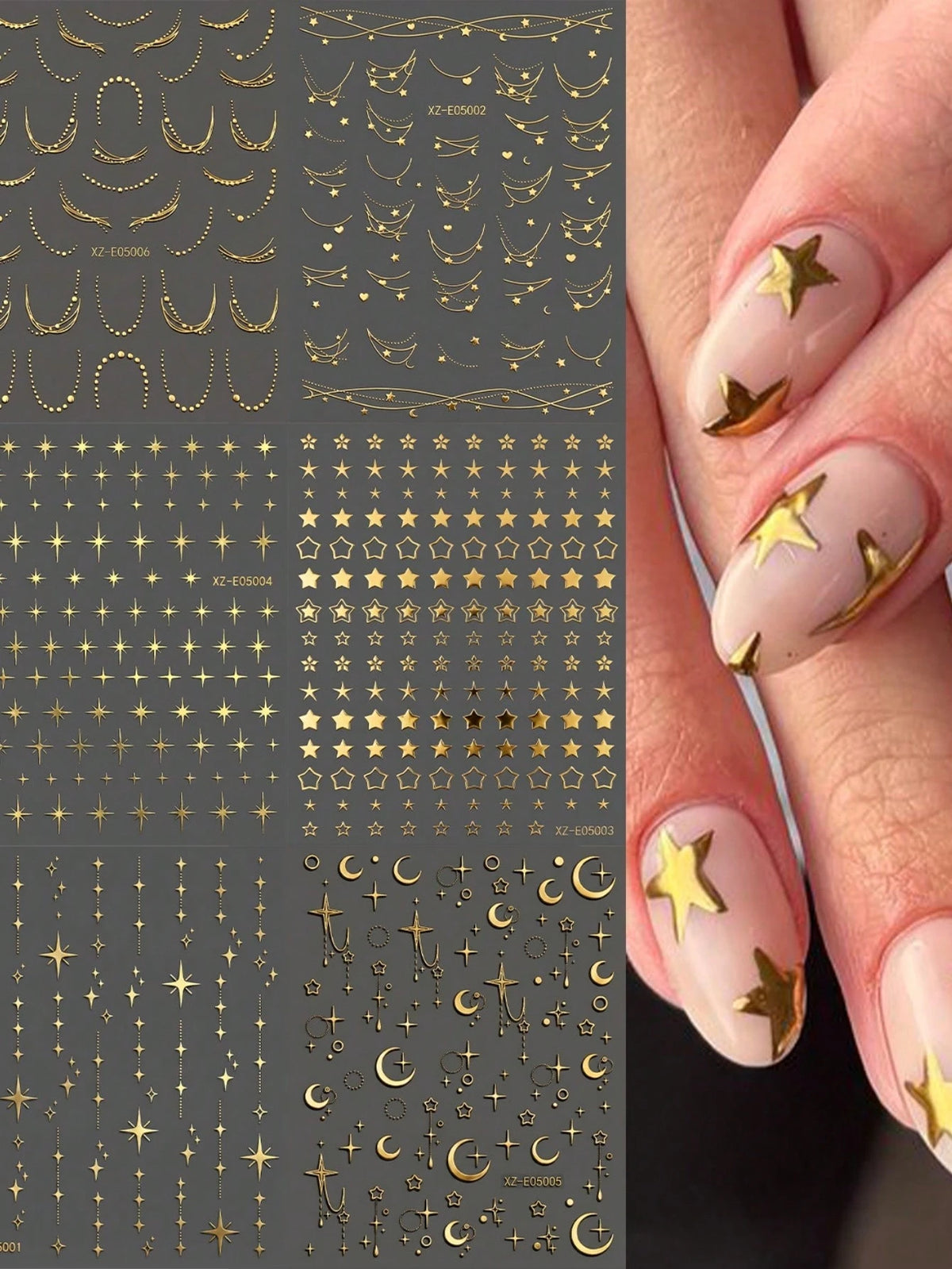 6pcs Star Moon Nail Art Stickers