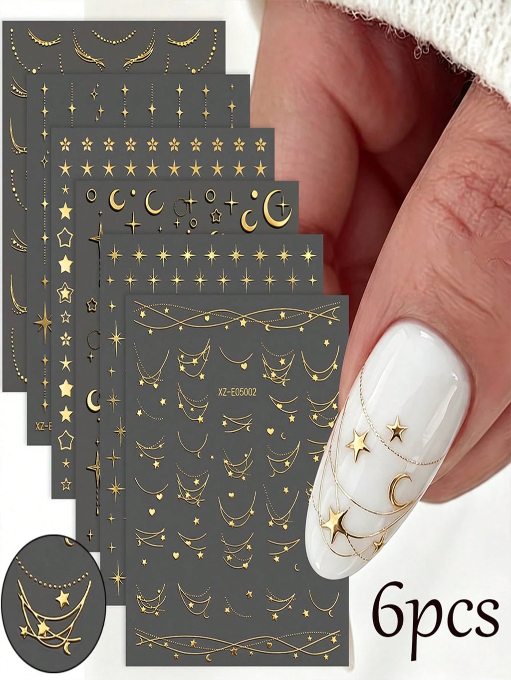 6pcs Star Moon Nail Art Stickers