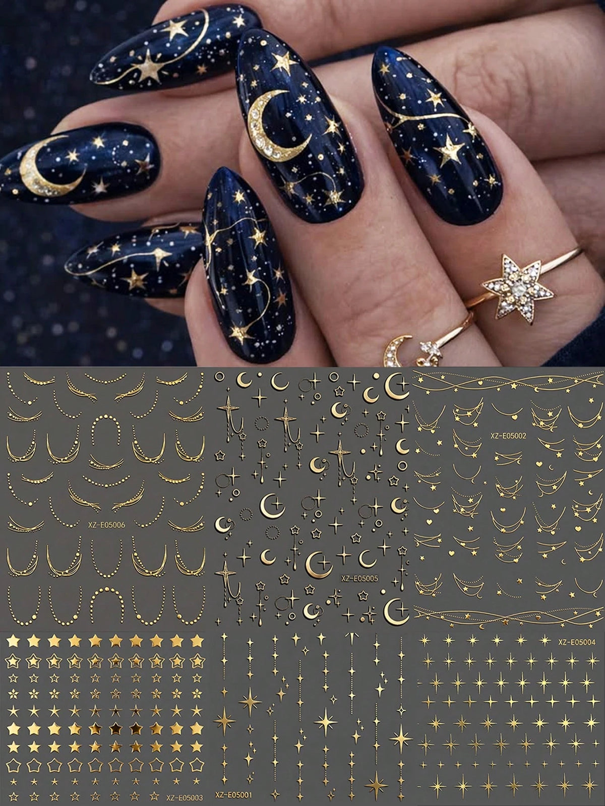 6pcs Star Moon Nail Art Stickers