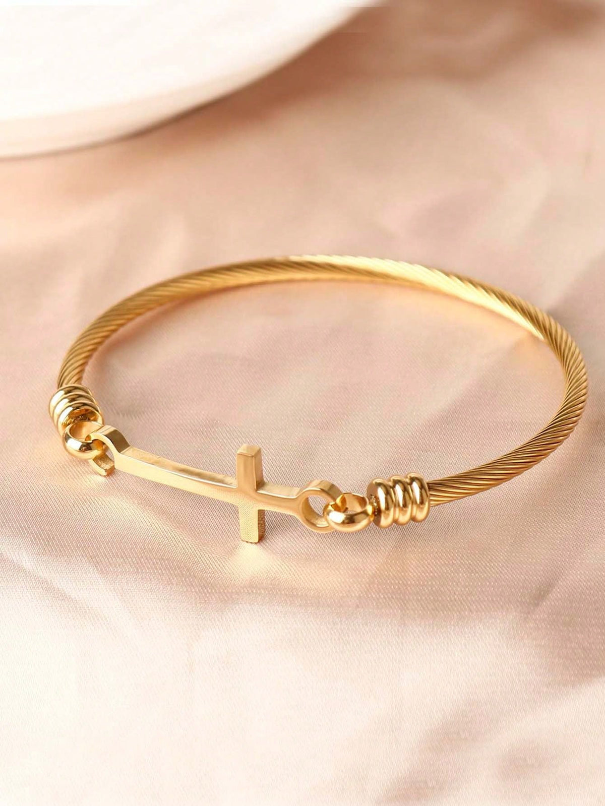 Women's Stainless Steel Cross Cable Wire Bangle