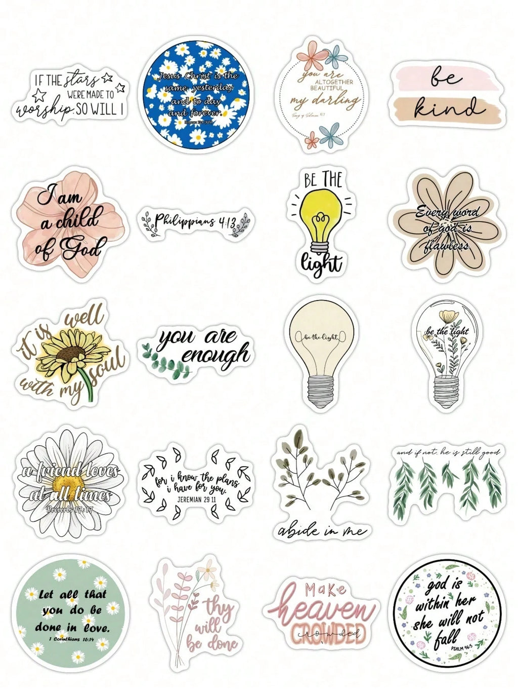 50pcs Christian Bible Verse Boho Floral Stickers