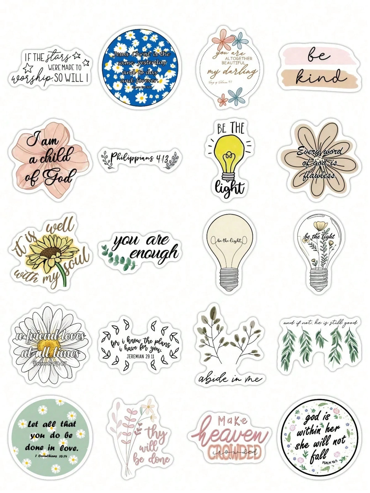 50pcs Christian Bible Verse Boho Floral Stickers