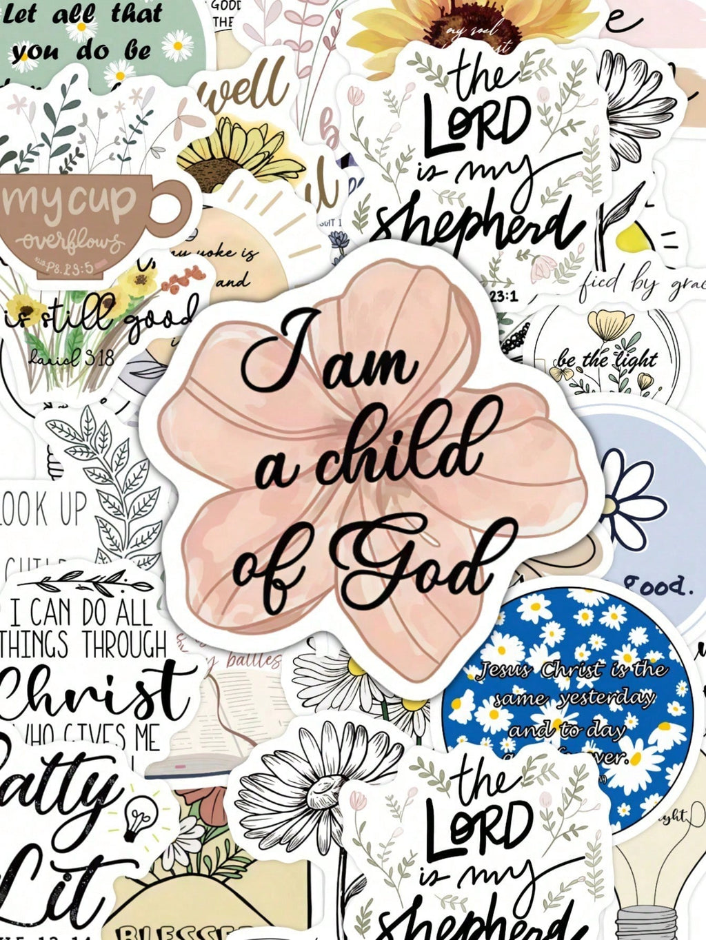 50pcs Christian Bible Verse Boho Floral Stickers