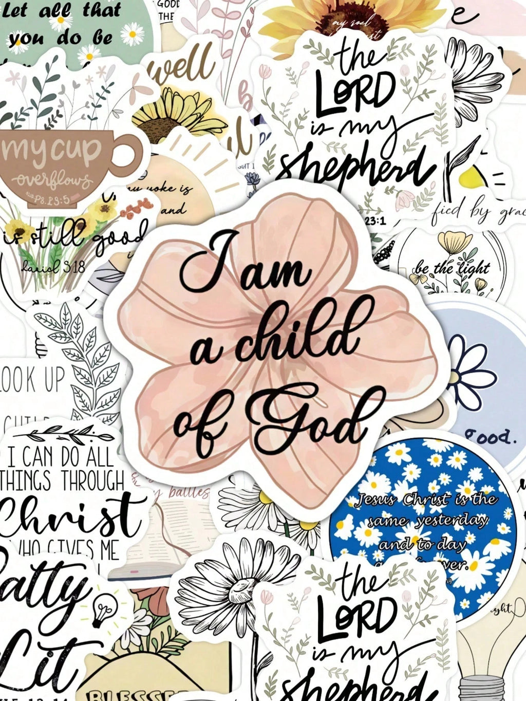 50pcs Christian Bible Verse Boho Floral Stickers
