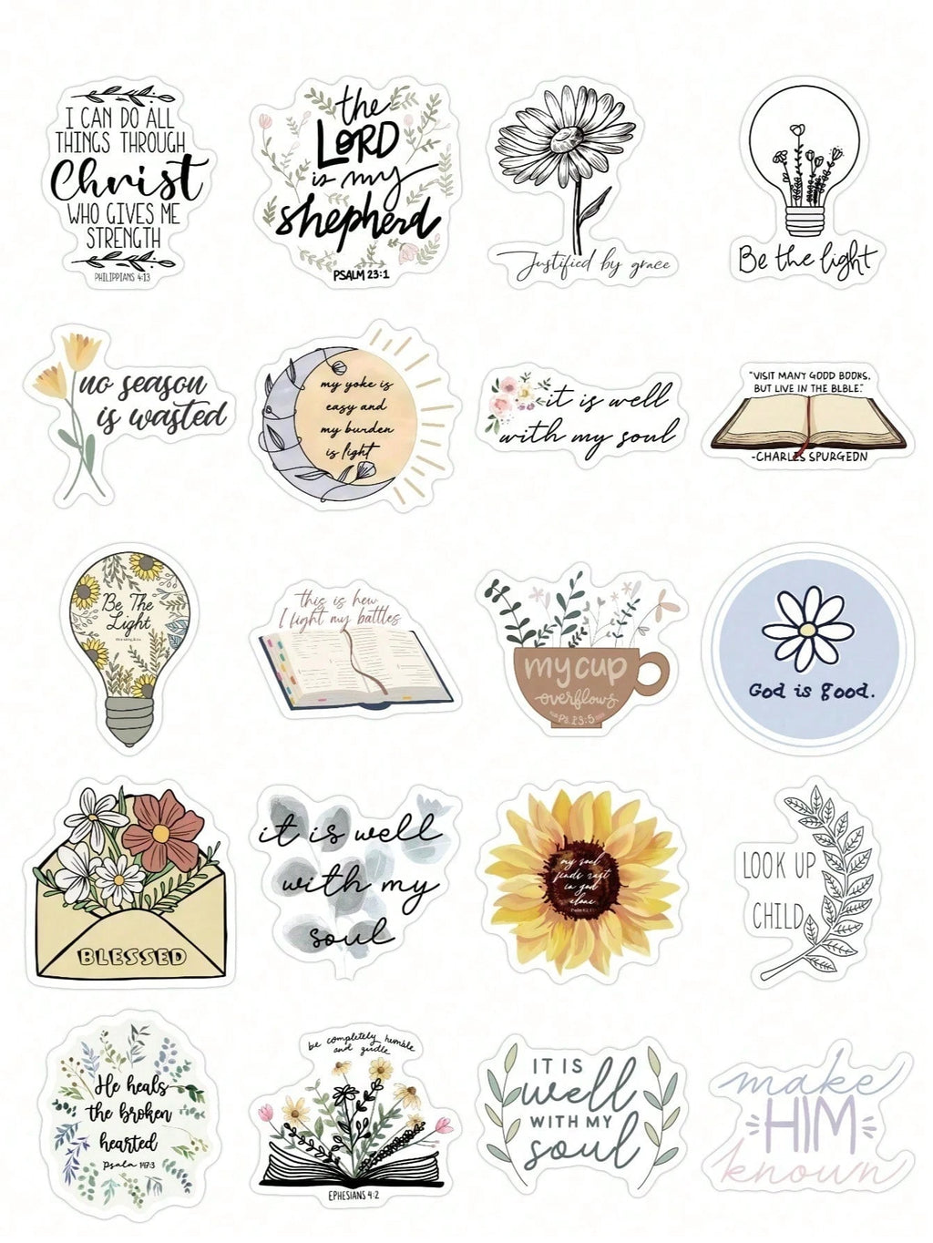 50pcs Christian Bible Verse Boho Floral Stickers