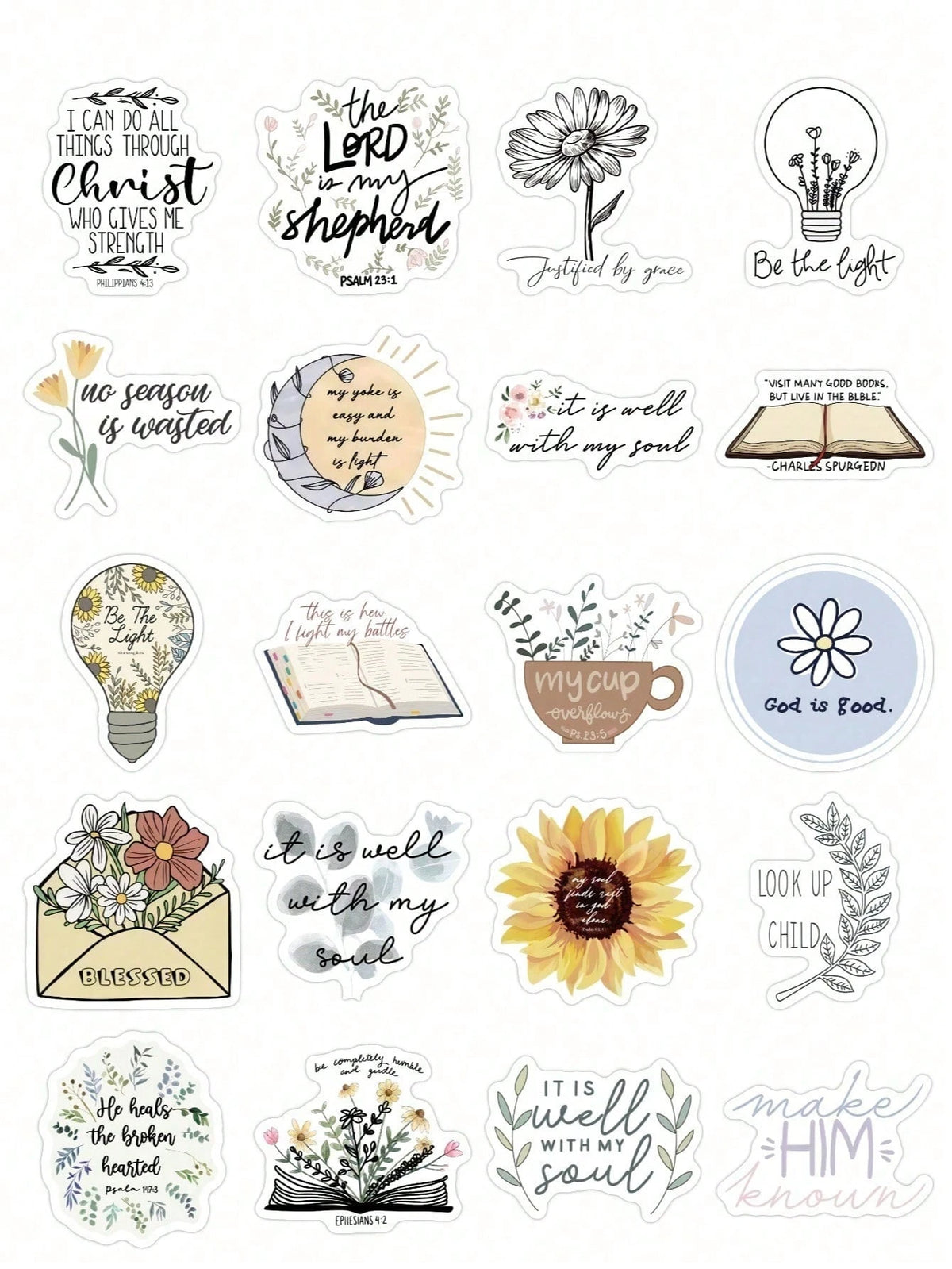 50pcs Christian Bible Verse Boho Floral Stickers