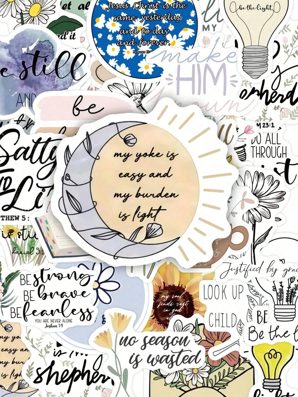 50pcs Christian Bible Verse Boho Floral Stickers
