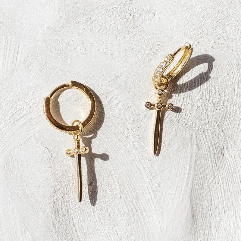 Dainty Dagger Sword Drop Hoop Earring in 925 Sterling Silver