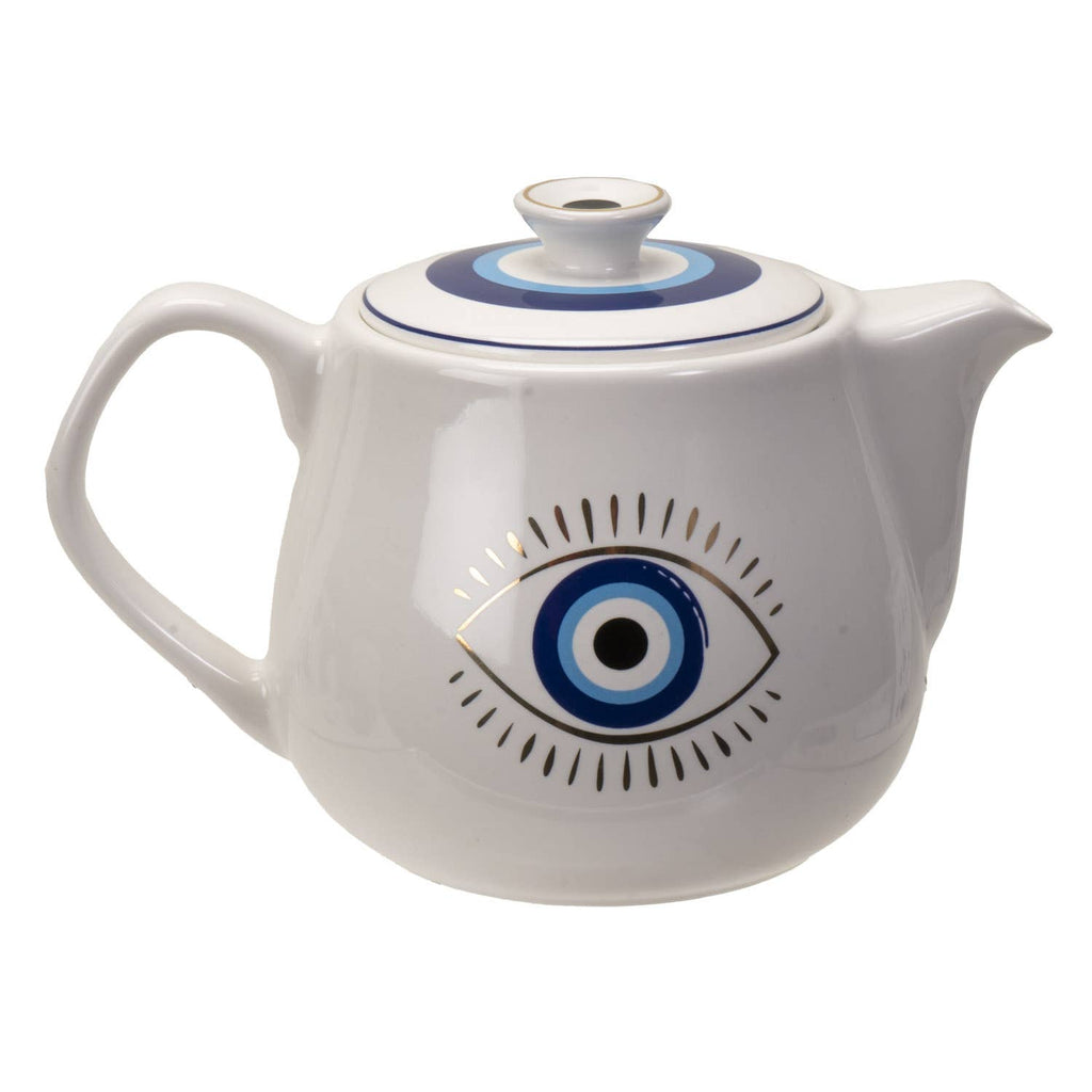 All Seeing Eye Teapot with Strainer White