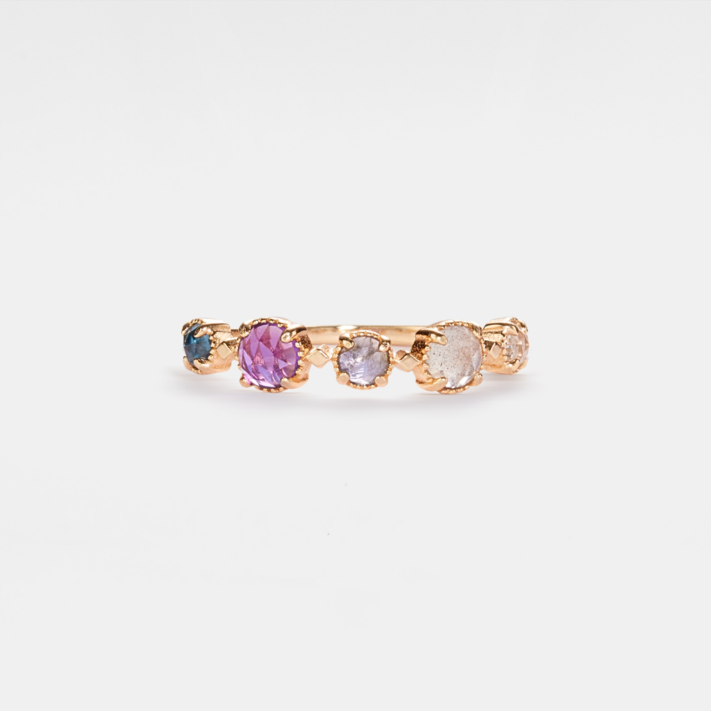 Multi-Stone Natural Crystal Band Ring in 925 Sterling Silver